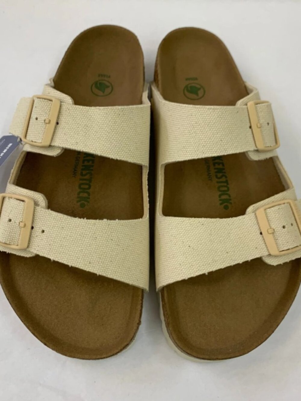 Birkenstock Arizona Rivet Logo Eggshell Textile Vegan Footbed Regular Width